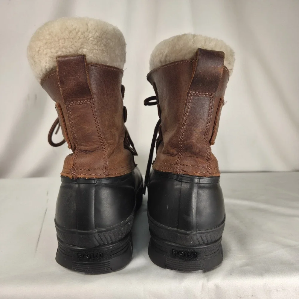 Polo Ralph Lauren Landen Leather Shearling Duck Winter Rain Boots Mens 7 Classic